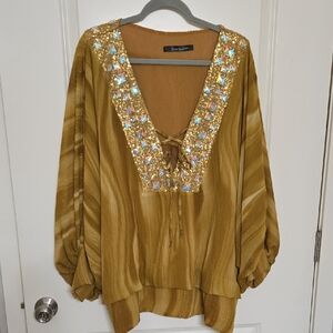 Gold Sequin Embellished Women's Top
